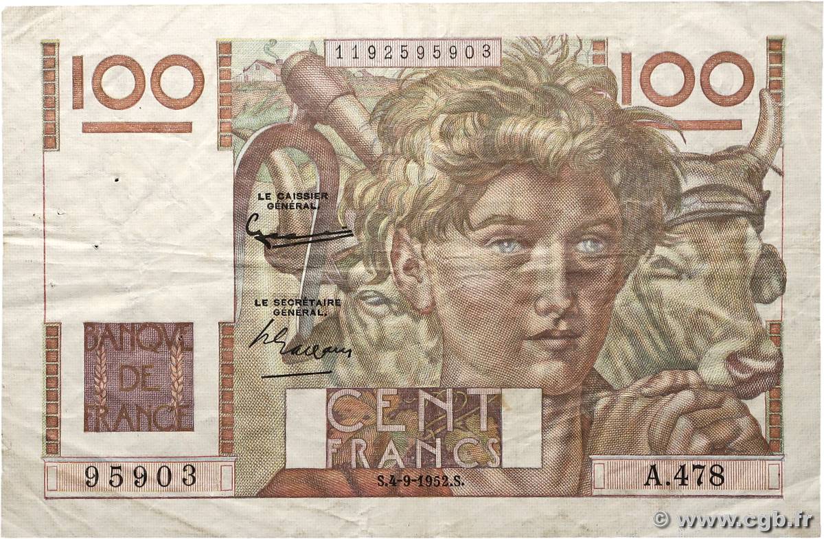 100 Francs JEUNE PAYSAN FRANCIA  1952 F.28.33 BC