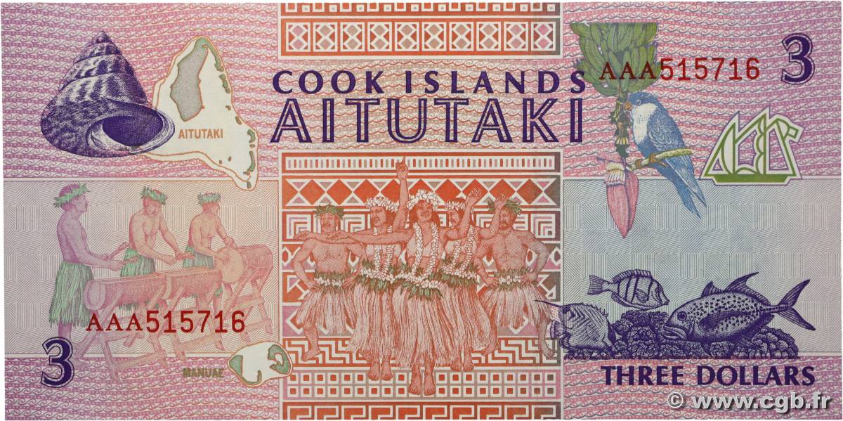 3 Dollars COOK ISLANDS  1992 P.07a UNC