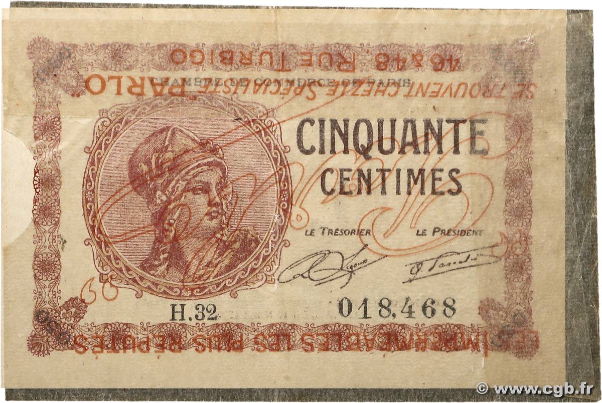 50 Centimes Publicitaire FRANCE régionalisme et divers Paris 1920 JP.097.10 SUP