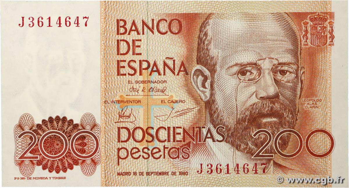 200 Pesetas SPAIN  1980 P.156 UNC