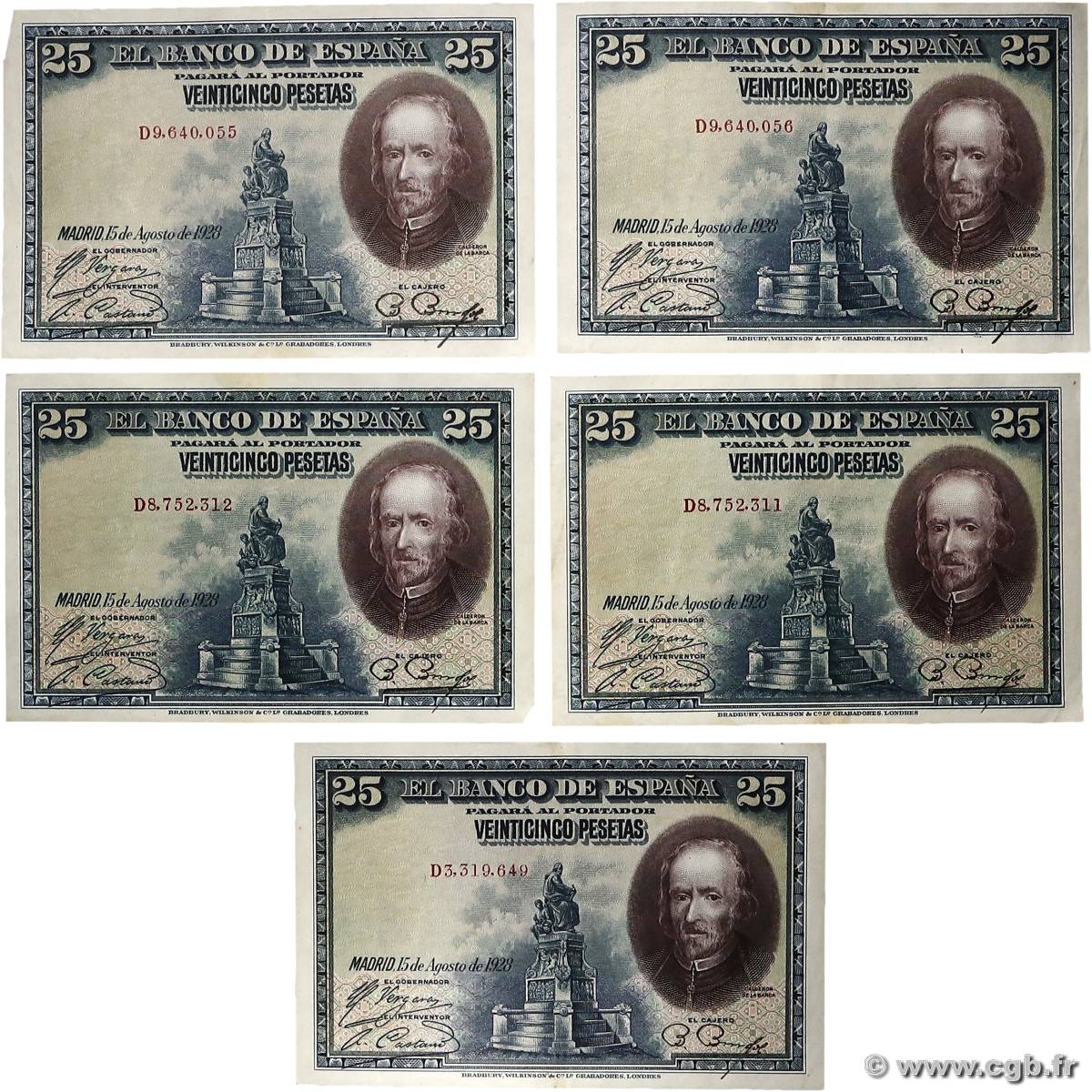25 Pesetas Lot SPAIN  1928 P.074a VF+