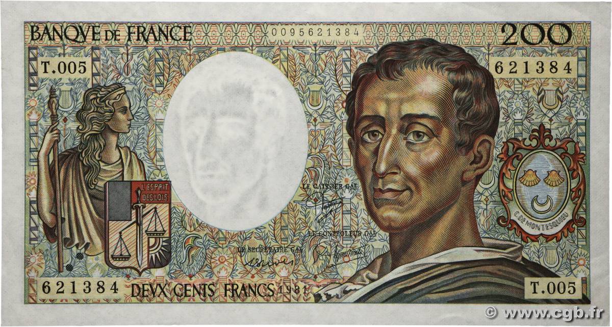 200 Francs MONTESQUIEU FRANCE  1981 F.70.01 XF+