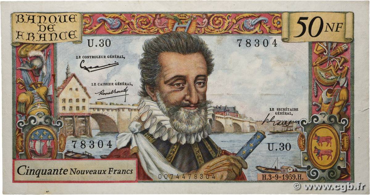 50 Nouveaux Francs HENRI IV FRANCE  1959 F.58.03 VF-