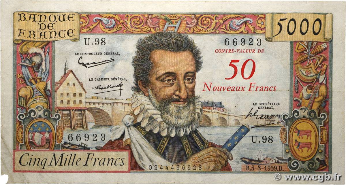 50 NF sur 5000 Francs HENRI IV FRANCE  1959 F.54.02 F