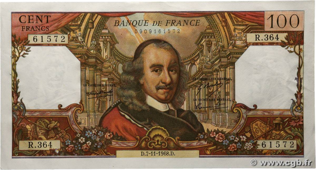 100 Francs CORNEILLE FRANCE  1968 F.65.24 XF+