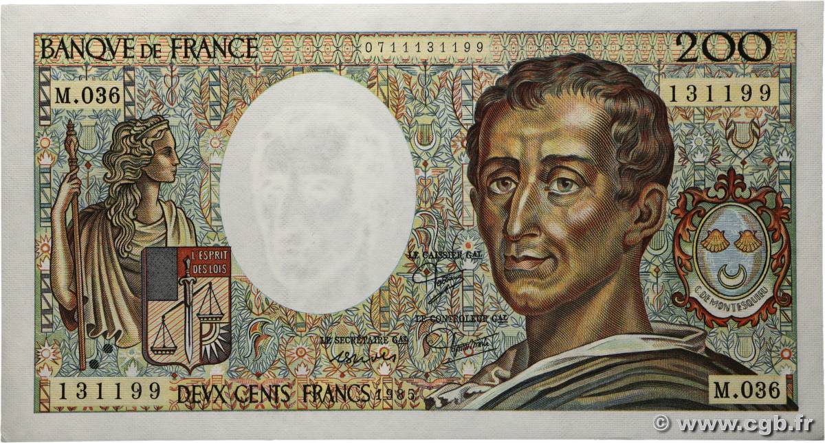 200 Francs MONTESQUIEU FRANCE  1985 F.70.05 UNC-