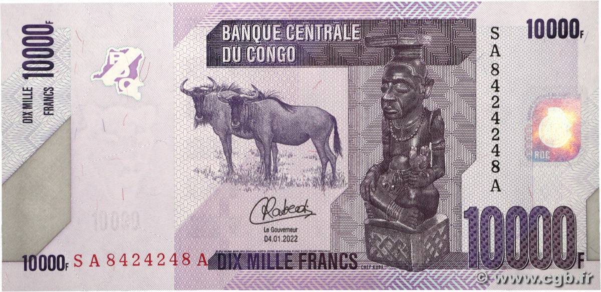 10000 Francs Numéro radar CONGO, DEMOCRATIQUE REPUBLIC  2022 P.103d UNC