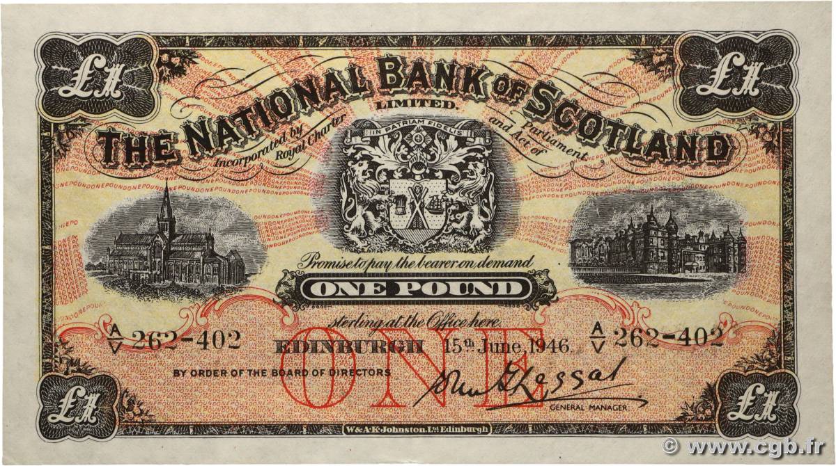 1 Pound SCOTLAND  1946 P.258b XF