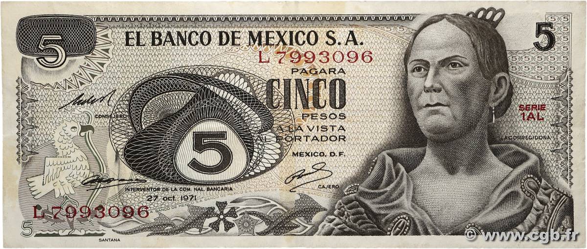 5 Pesos MEXIQUE  1971 P.062b TTB