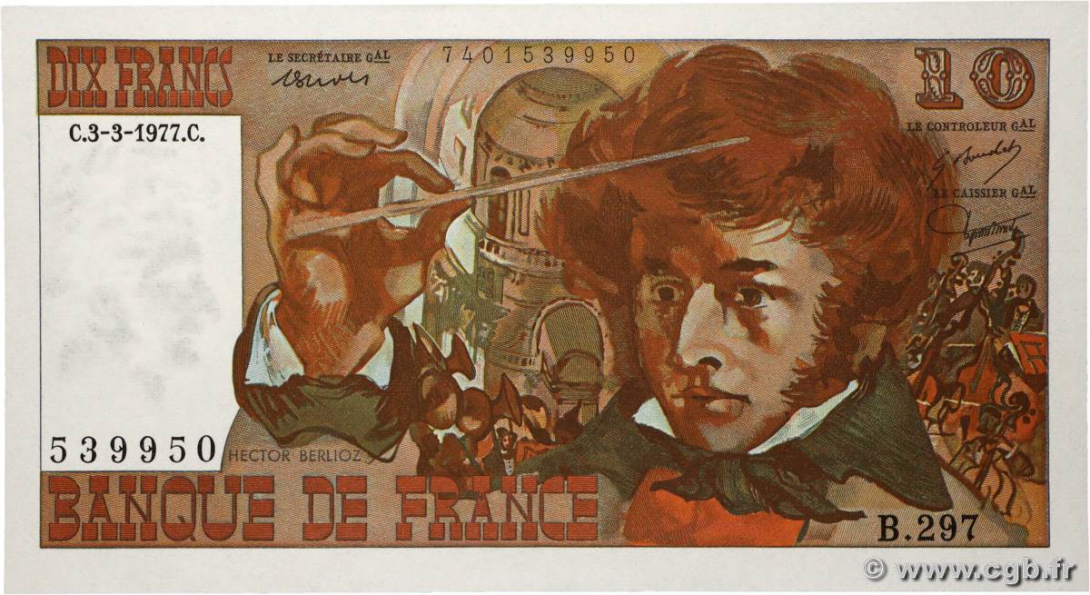 10 Francs BERLIOZ FRANCE  1977 F.63.21 UNC-