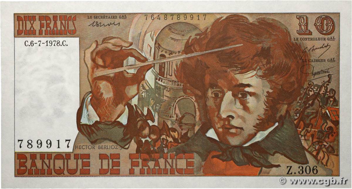 10 Francs BERLIOZ FRANCE  1978 F.63.25 AU+