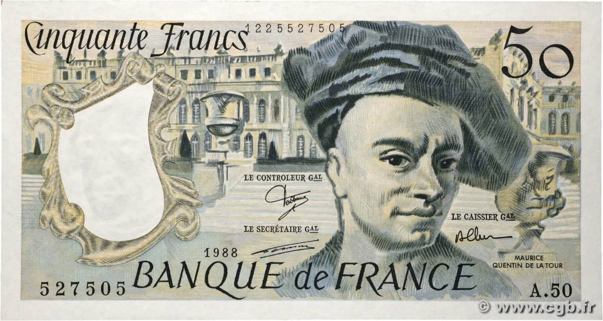 50 Francs QUENTIN DE LA TOUR FRANCE  1988 F.67.14A50 UNC-