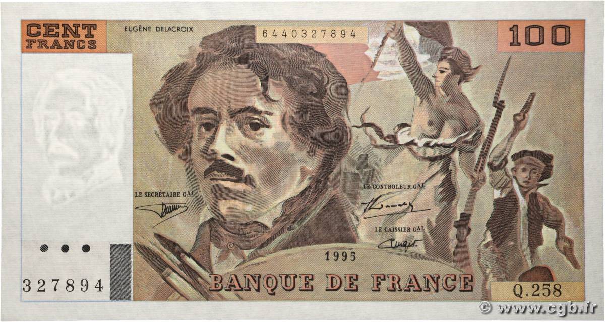 100 Francs DELACROIX 442-1 & 442-2 FRANCE  1995 F.69ter.02a UNC