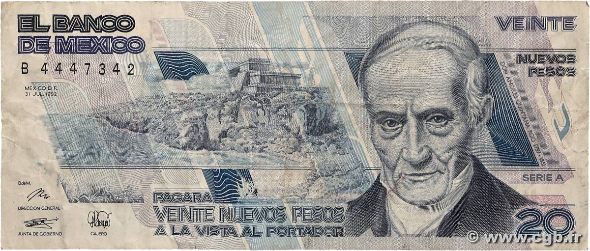 20 Nuevos Pesos MEXIQUE  1992 P.096 TB