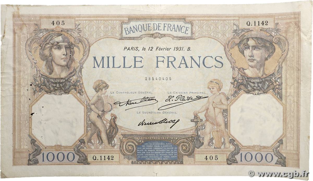 1000 Francs CÉRÈS ET MERCURE FRANKREICH  1931 F.37.06 fS