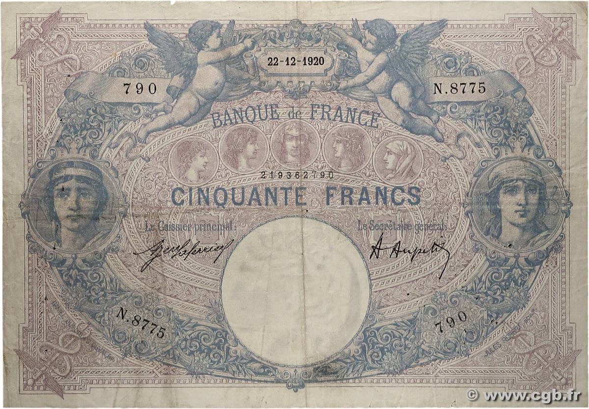 50 Francs BLEU ET ROSE FRANCE  1920 F.14.33 F