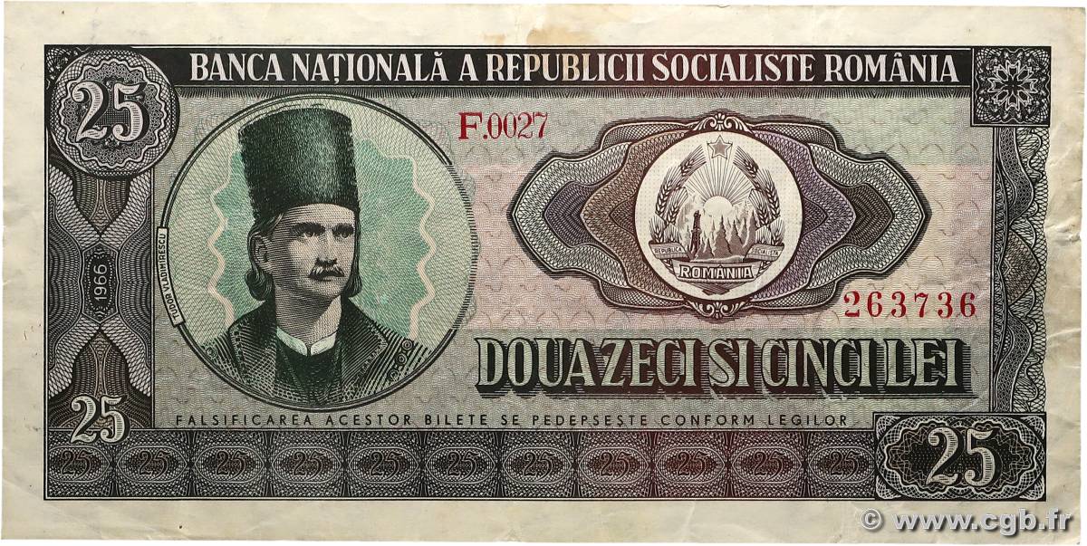 25 Lei ROMANIA  1966 P.095a BB