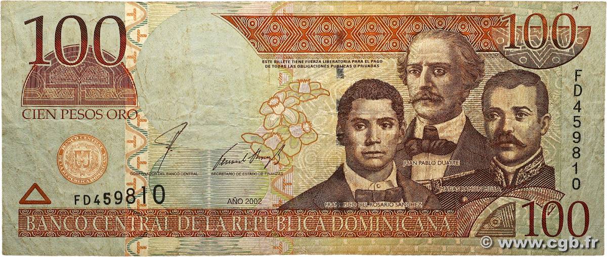 100 Pesos Oro RÉPUBLIQUE DOMINICAINE  2002 P.171b MB