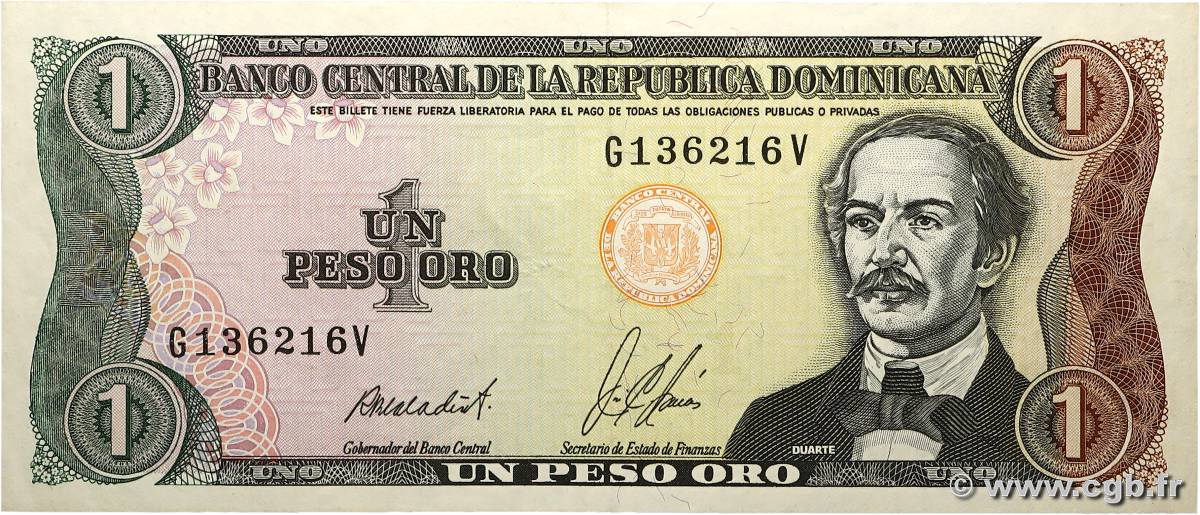 1 Peso Oro RÉPUBLIQUE DOMINICAINE  1987 P.126b BB