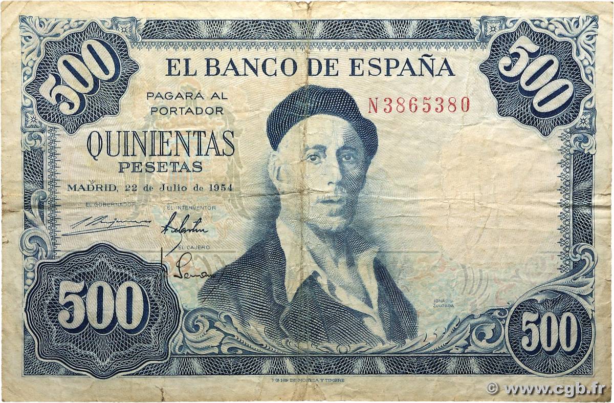 500 Pesetas SPAGNA  1954 P.148 MB