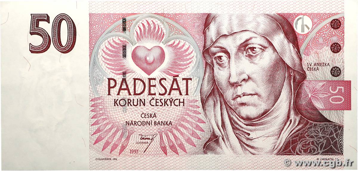 50 Korun CZECH REPUBLIC  1997 P.17a XF+