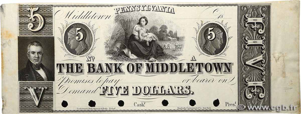 5 Dollars Épreuve ÉTATS-UNIS D&nbsp;AMÉRIQUE Middeltown 1830 Haxby.PA300.G8 SUP
