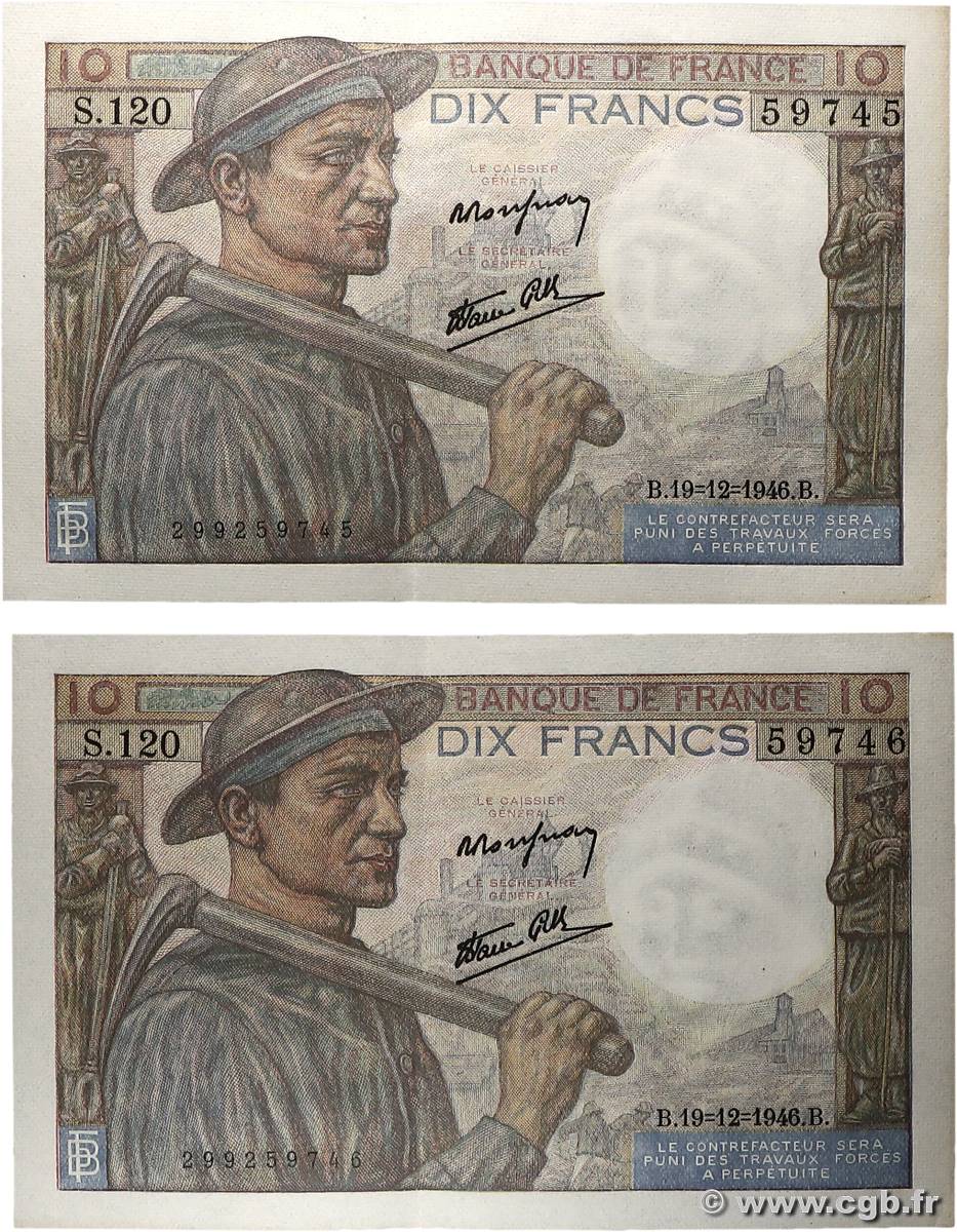10 Francs MINEUR Consécutifs FRANCE  1946 F.08.16 SUP+