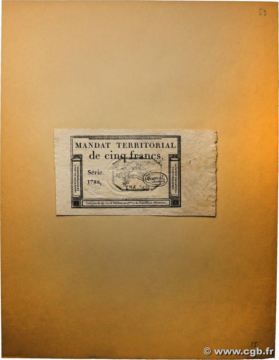 5 Francs Monval cachet noir FRANCIA  1796 Ass.63b MBC