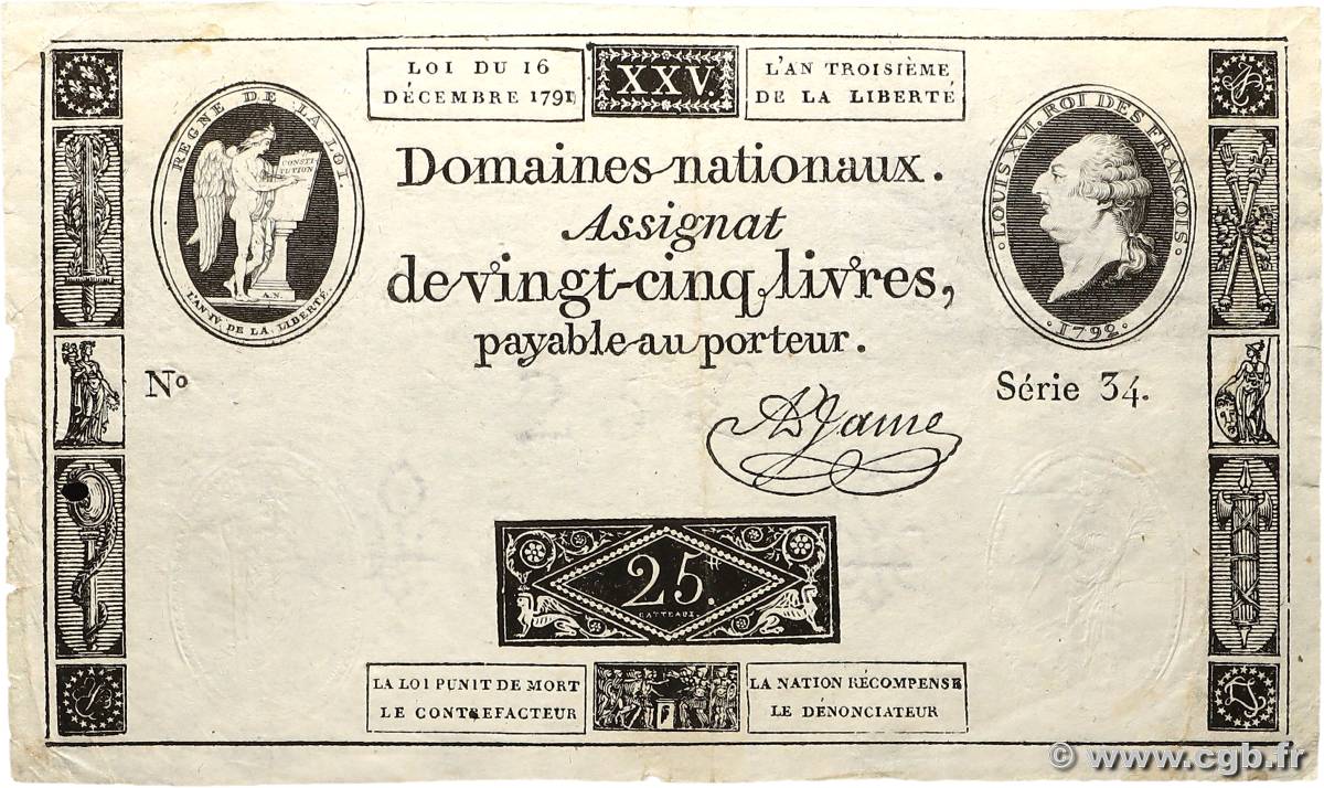 25 Livres FRANCE  1791 Ass.22a TB