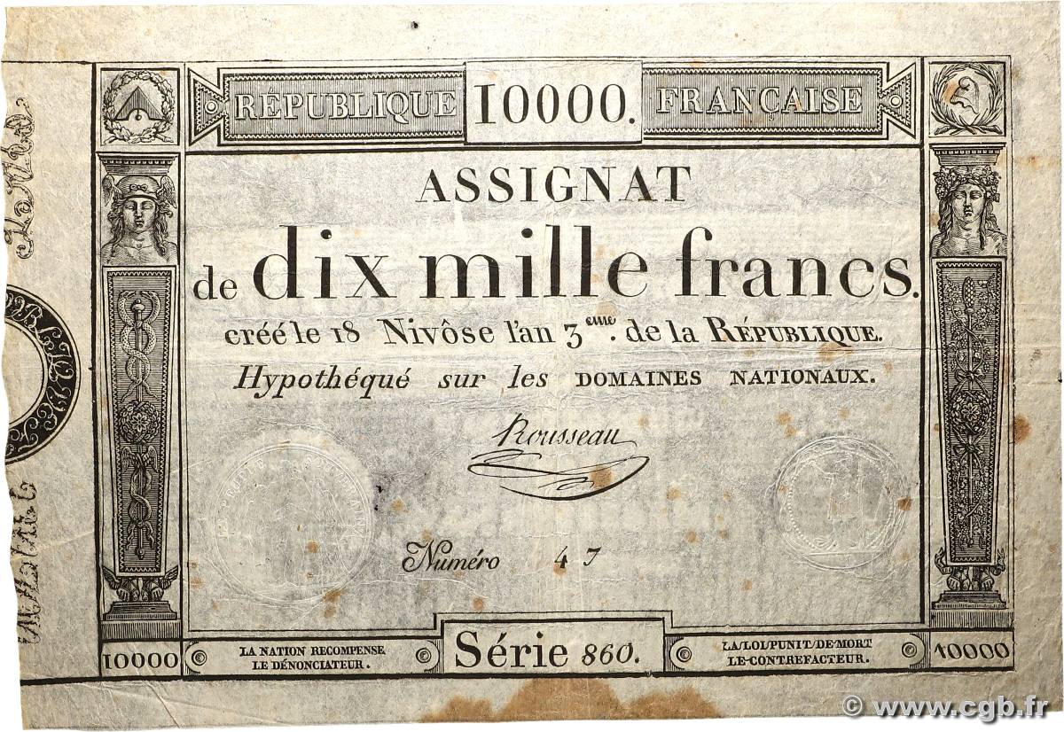 10000 Francs FRANCE  1795 Ass.52a TB