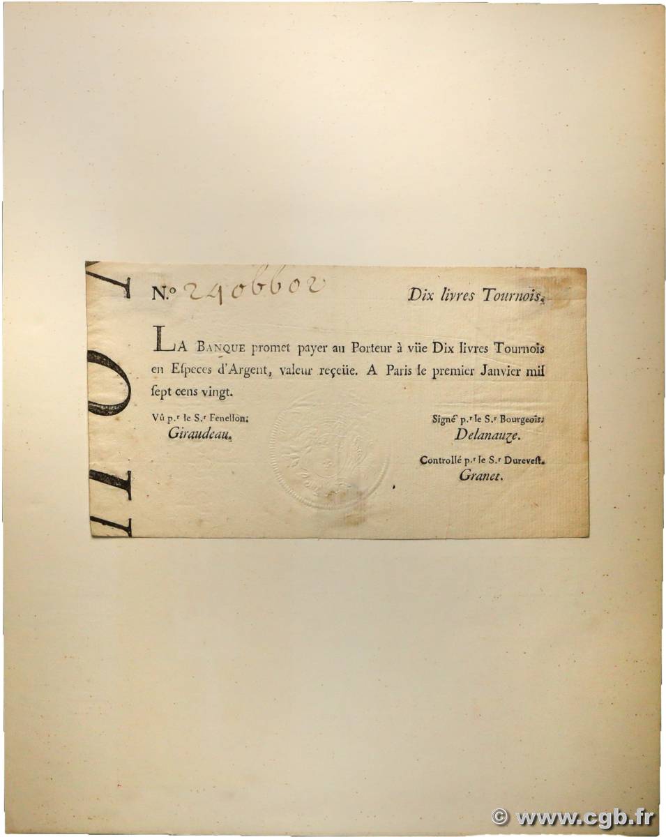 10 Livres Tournois typographié FRANCIA  1720 Dor.21 MBC