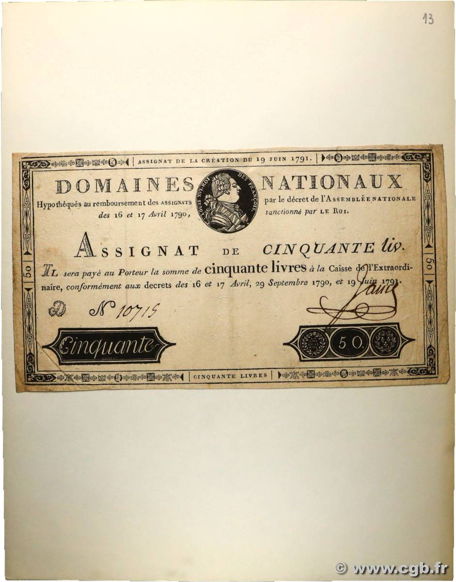 50 Livres Faux FRANCE  1791 Ass.13a TB+