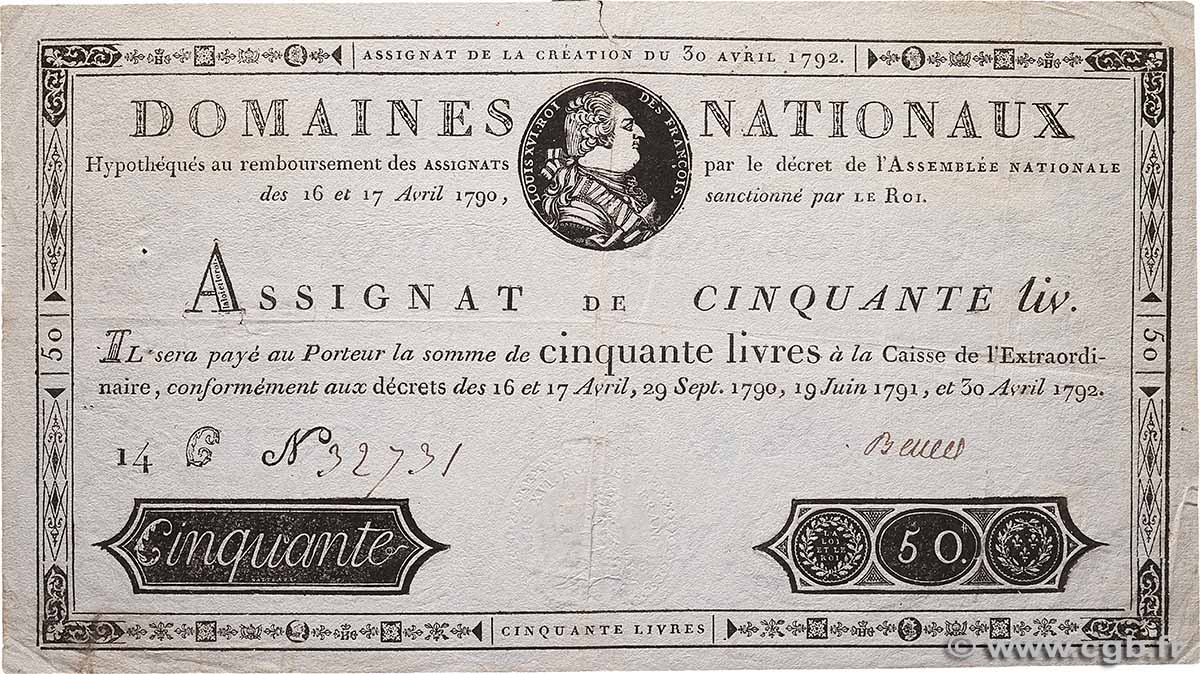 50 Livres FRANCIA  1792 Ass.28a BC+