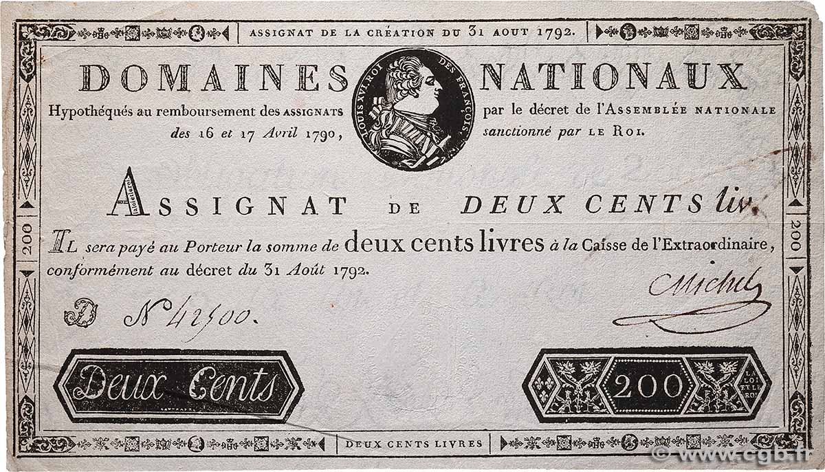 200 Livres FRANCE  1792 Ass.33a VF