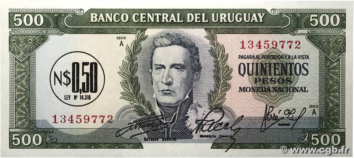 0,5 Nuevo Pesos sur 500 Pesos URUGUAY  1975 P.054 UNC