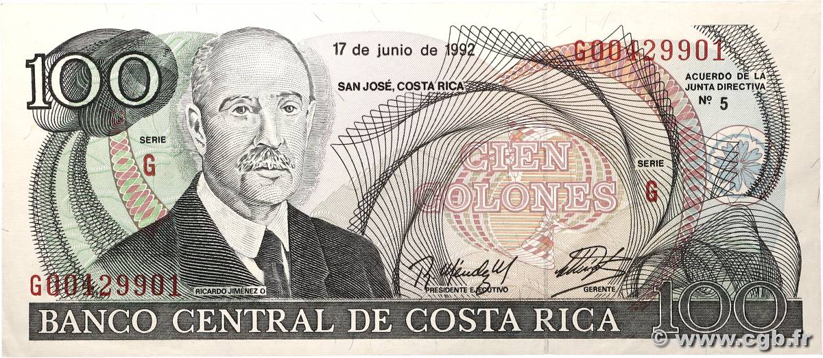 100 Colones COSTA RICA  1992 P.258 UNC