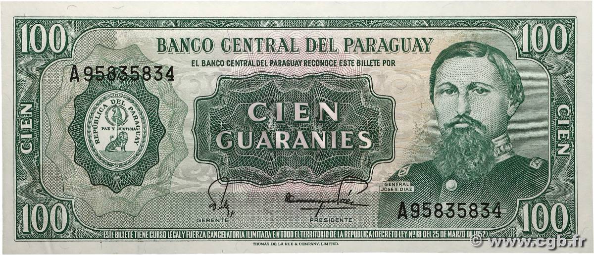 100 Guaranies PARAGUAY  1982 P.205 fST