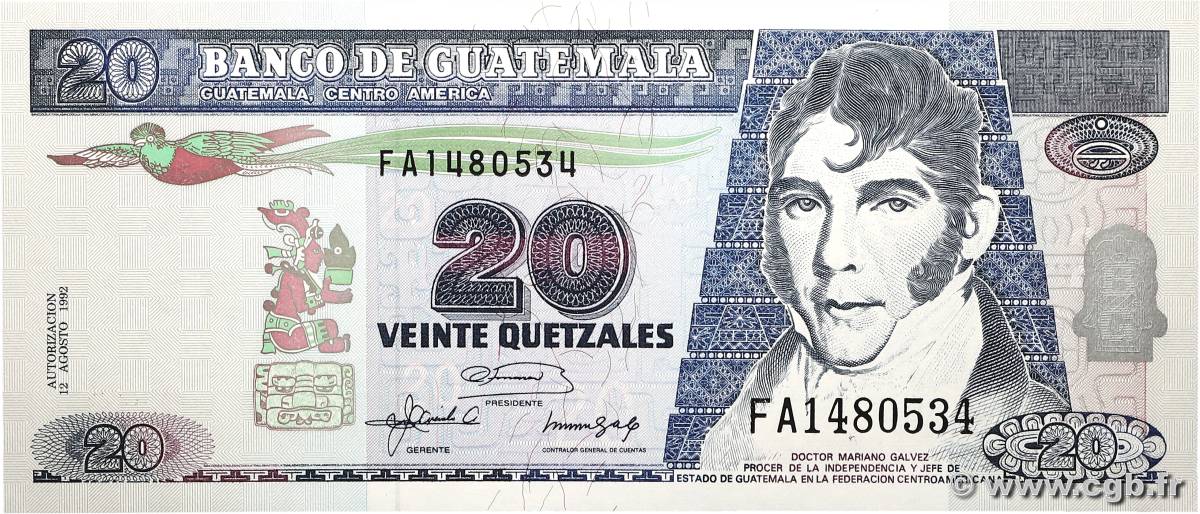20 Quetzales GUATEMALA  1992 P.083 FDC