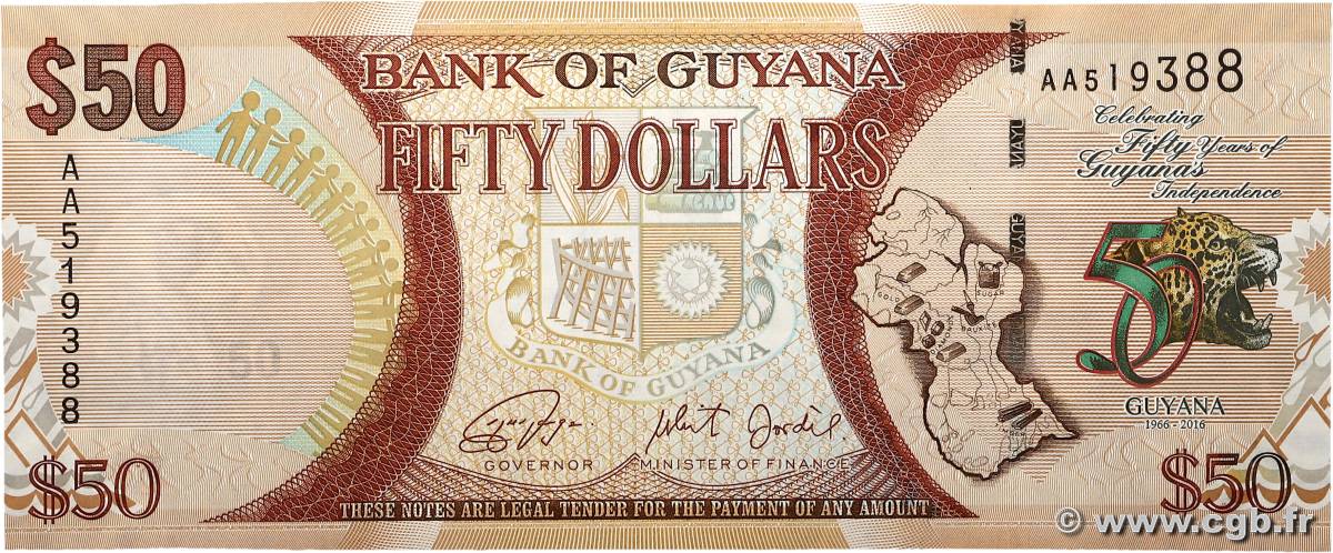 50 Dollars Commémoratif GUYANA  2016 P.41 pr.NEUF