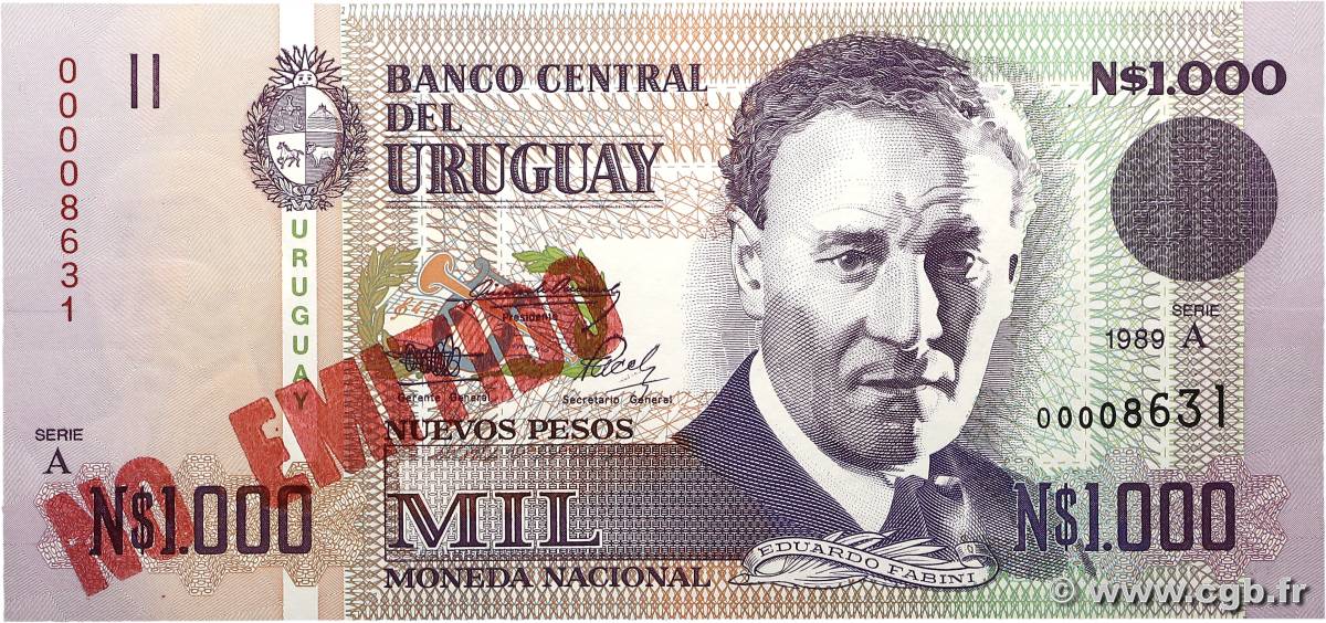 1000 Nuevos Pesos URUGUAY  1989 P.067A UNC