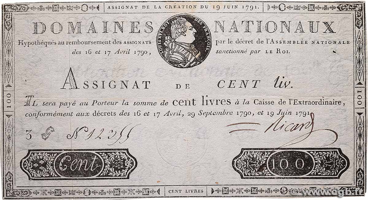 100 Livres FRANCIA  1791 Ass.15a BC+