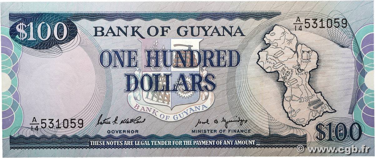100 Dollars GUYANA  1989 P.28 UNC-