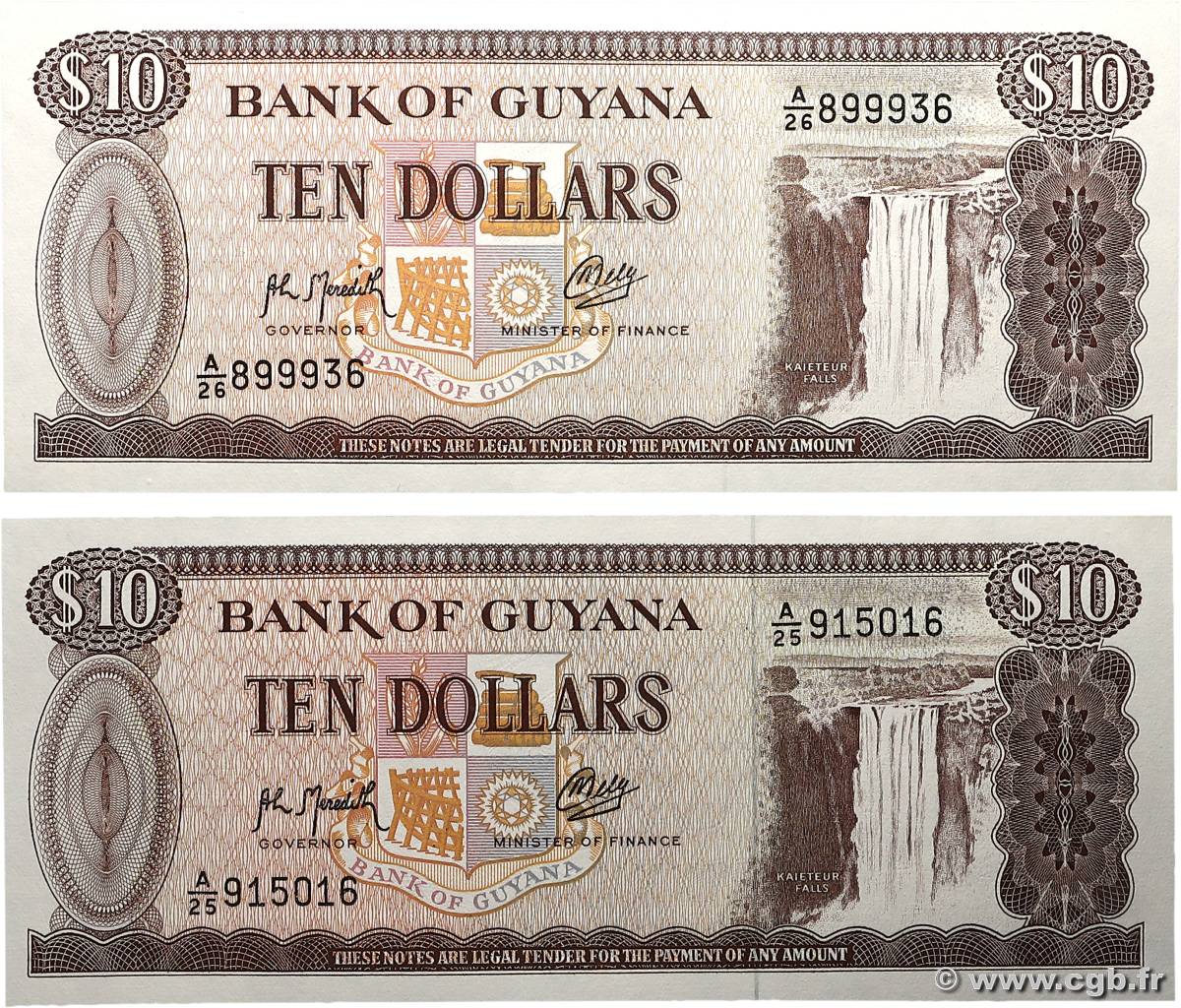 10 Dollars Lot GUIANA  1992 P.23f UNC
