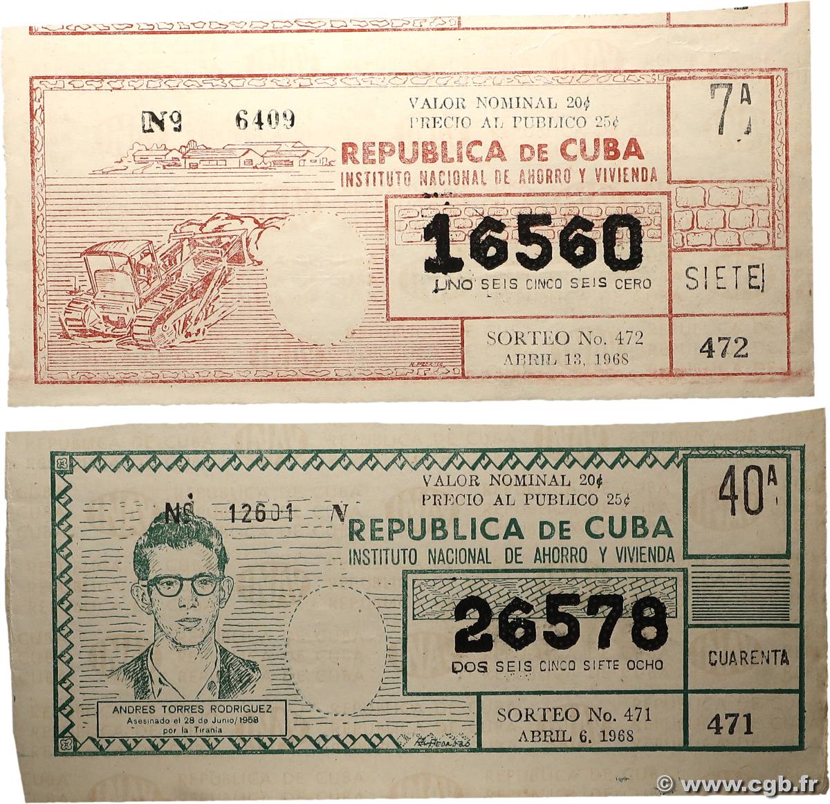 20 Centimes Lot CUBA  1968 P.- pr.NEUF
