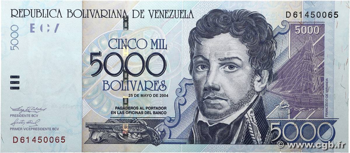 5000 Bolivares VENEZUELA  2004 P.084c SPL