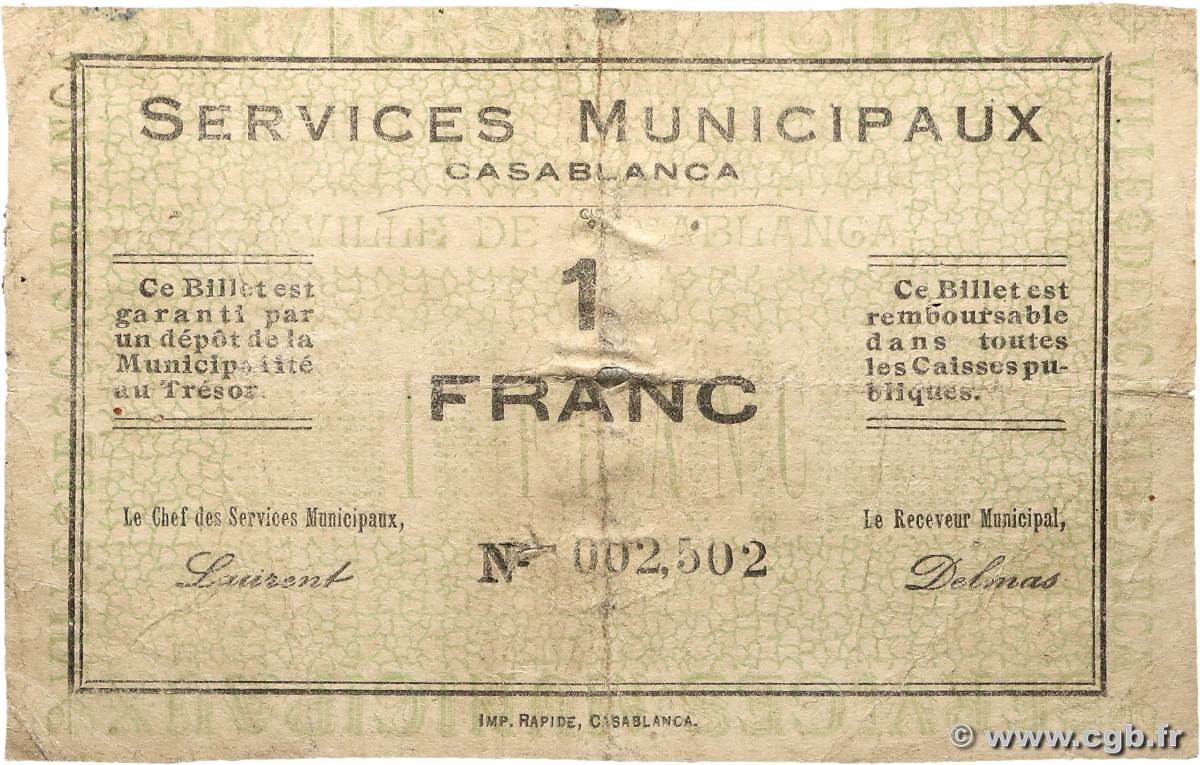1 Franc MAROC Casablanca 1919 P.- B+