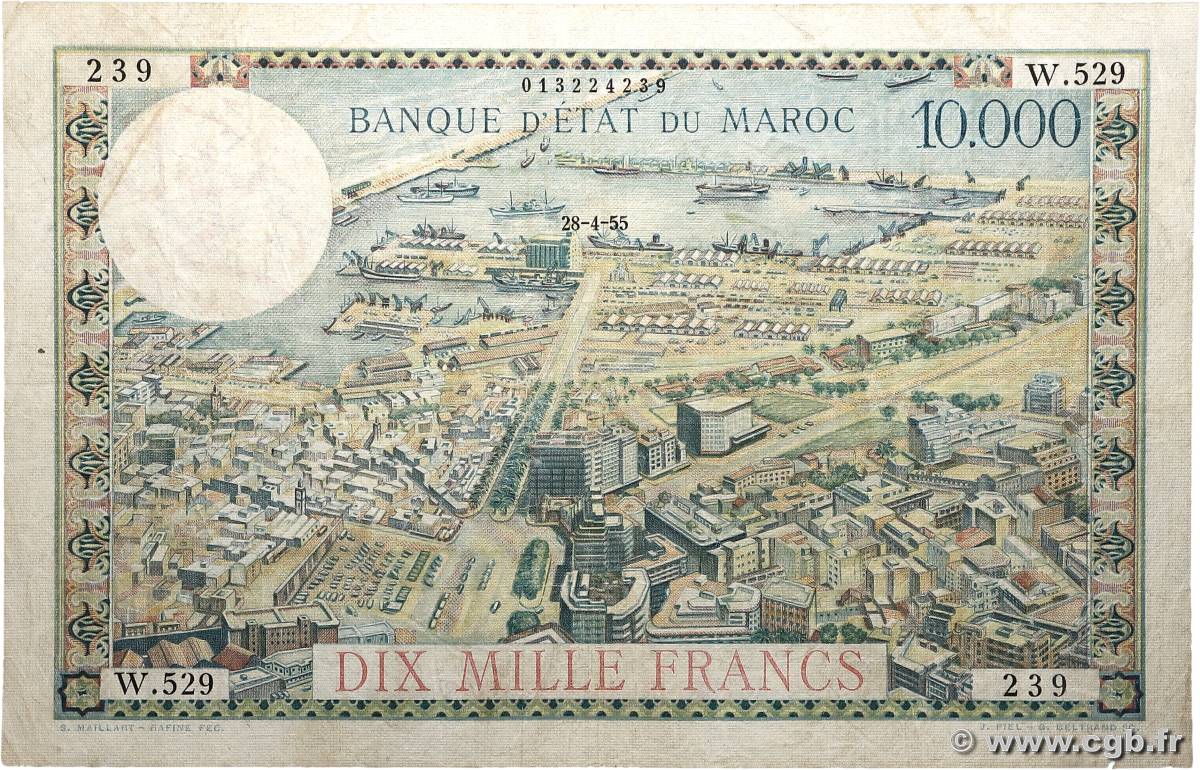 100 Dirhams sur 10000 Francs MAROC  1955 P.52 TB