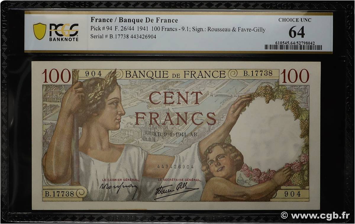 100 Francs SULLY FRANCE  1941 F.26.44 pr.NEUF
