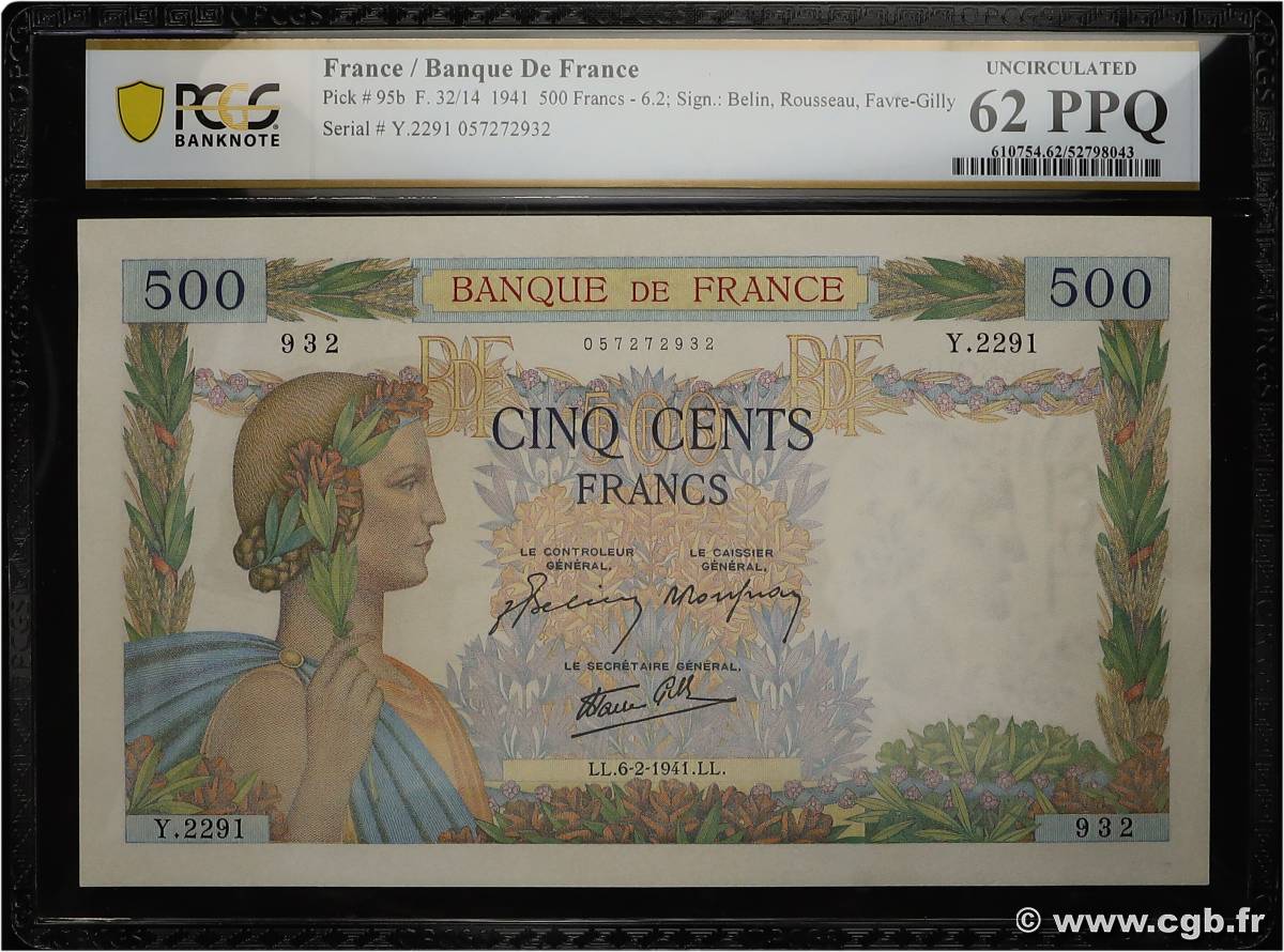 500 Francs LA PAIX FRANCE  1941 F.32.14 pr.NEUF