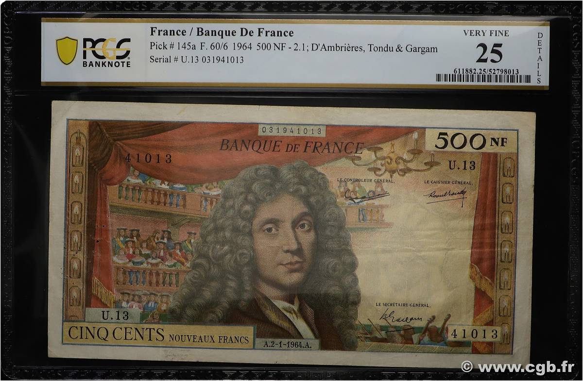 500 Nouveaux Francs MOLIÈRE FRANCE  1964 F.60.06 TTB